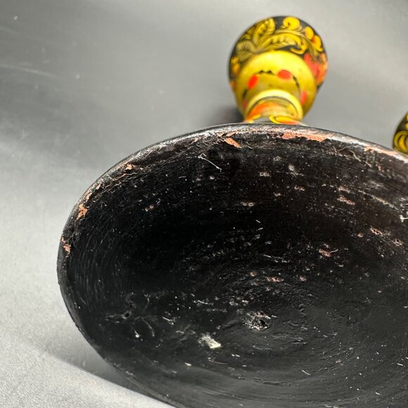 Vintage Khokhloma Candlesticks Hand Painted Russian Floral Fruit Folk Art Wooden - Picture 8 of 12